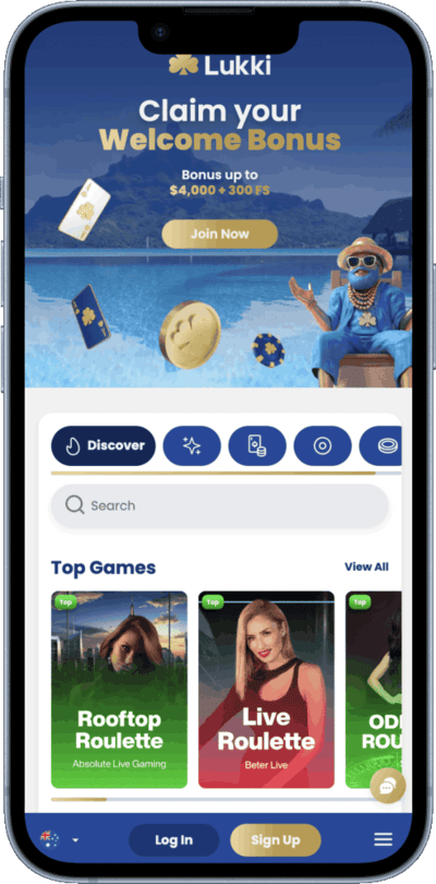 Lukki casino mobile interface with game lobby